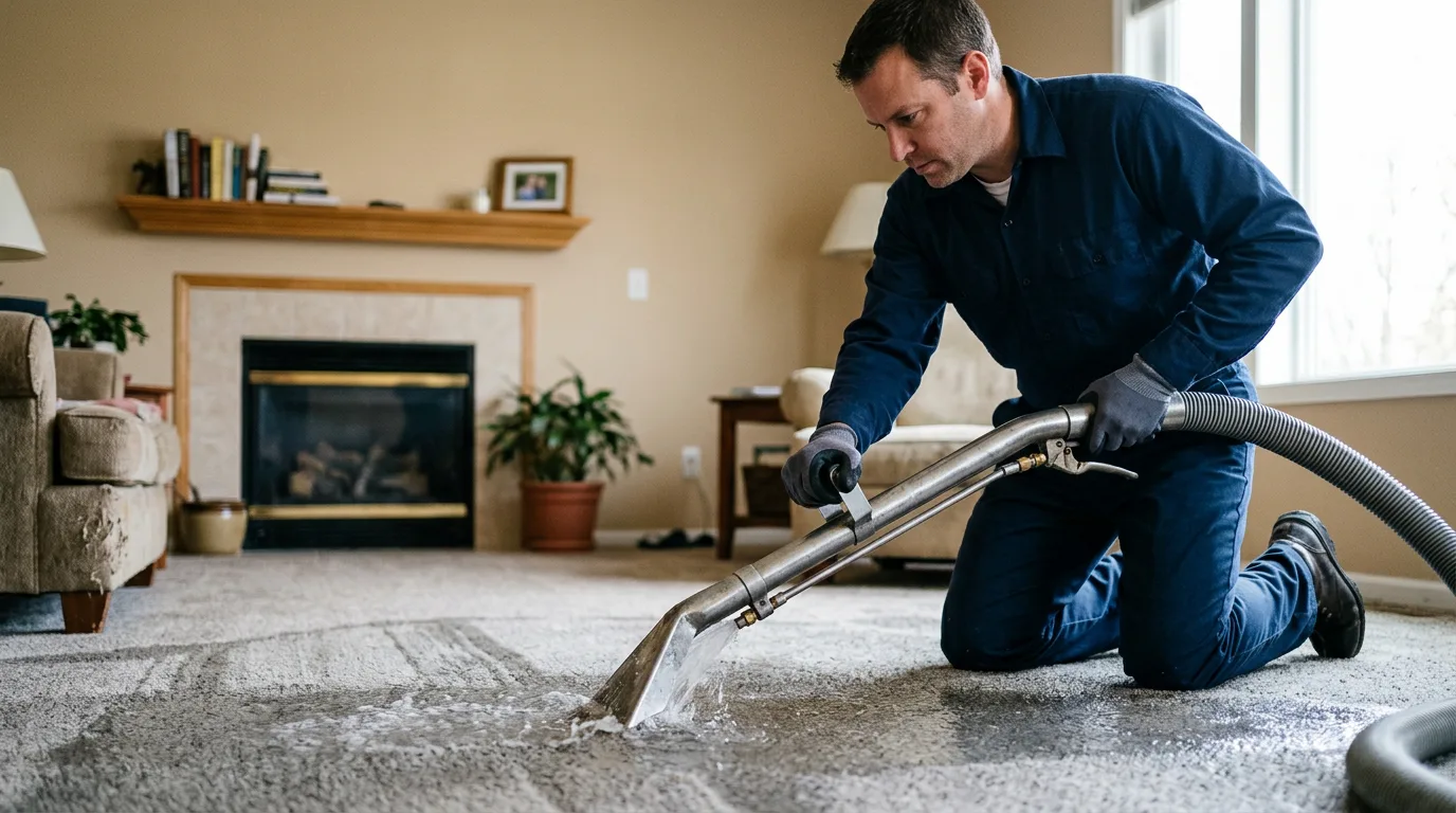 Water damage restoration technician working near North Oxford, MA